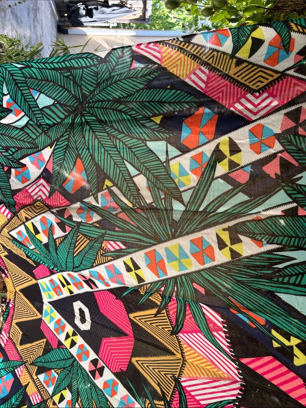 Mara Hoffman Green and Teal Tropical Printed Shawl, scarf, throw, beach coverup
